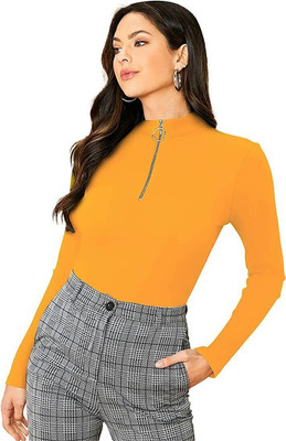 Alveen Empire Casual Solid Women Yellow Top