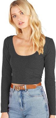 THE BLAZZE Casual Solid Women Grey Top
