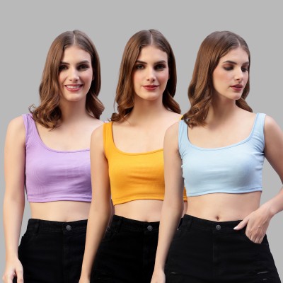 DIAZ Casual Solid Women Purple, Yellow, Light Blue Top