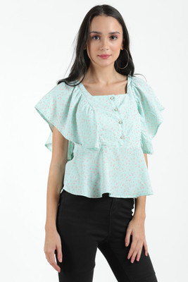 Azzurra Party Printed Women Light Green Top