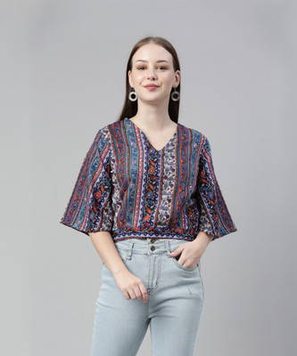 Selvia Casual Striped Women Blue Top