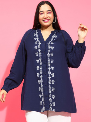 OXOLLOXO Casual Solid Women Dark Blue Top
