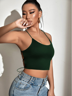 HouseOfCommon Casual Solid Women Green Top