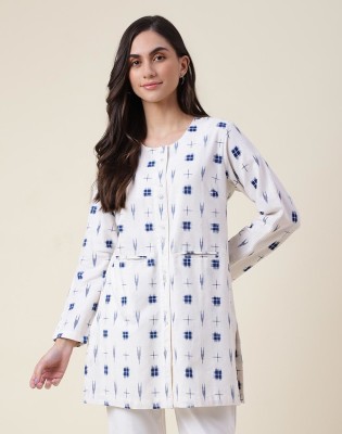 Fabindia Casual Printed Women White, Blue, Dark Blue Top