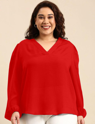 AFASION Party Solid Women Red Top