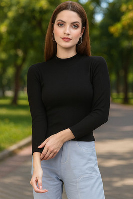 FRISKERS Casual Solid Women Black Top