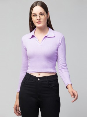 FamBee Casual Solid Women Purple Top