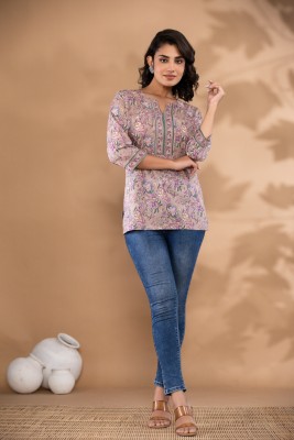 KRATI CREATIONS Casual Printed Women Purple Top