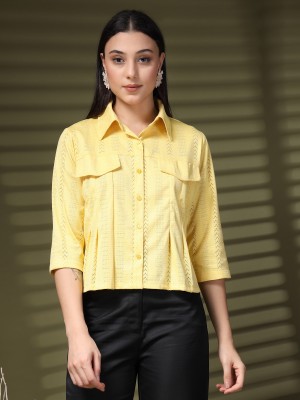 PLUSS Casual Solid Women Yellow Top