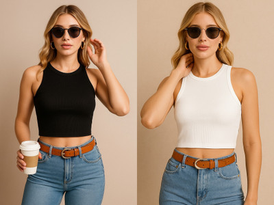Vira Casual Solid Women White, Black Top