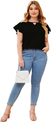 SZN Casual Solid Women Black Top