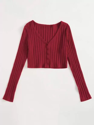 OWN FASHION CLASSIC Casual Self Design Women Maroon Top