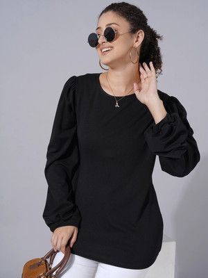 AAHA Casual Solid Women Black Top