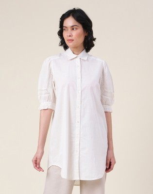 Fabindia Casual Solid Women White Top