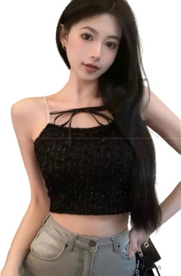 mystify Casual Solid Women Black Top
