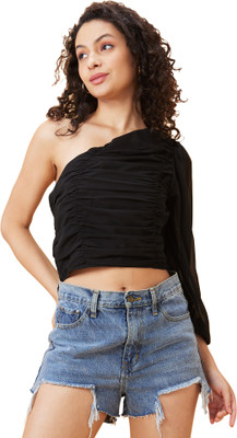 Globus Party Solid Women Black Top