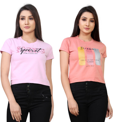 Tween Trends Casual Printed Women Pink, Orange Top