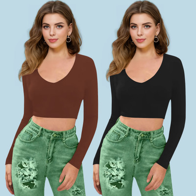 Dream Beauty Fashion Casual Solid Women Black, Maroon Top