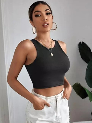 Moda Rapido Casual Solid Women Black Top
