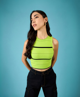 Uptownie Lite Casual Striped Women Green Top
