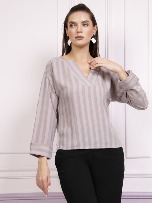 ATHENA Casual Striped Women Grey Top