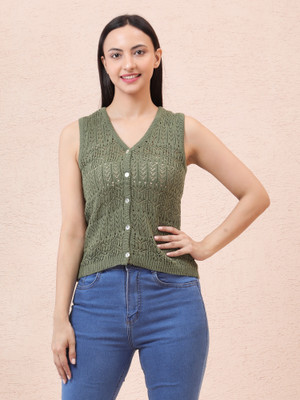 NOQUO Casual Solid Women Dark Green Top