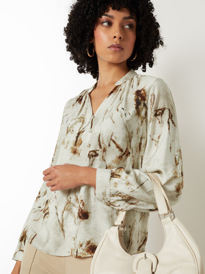 MAX Casual Printed Women Beige Top