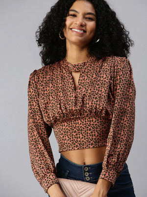SHOWOFFFF Casual Printed Women Brown Top