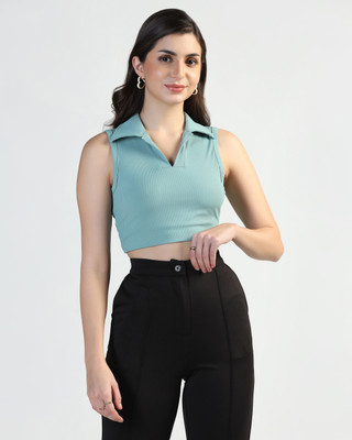 Flystitch Casual Self Design Women Light Green Top
