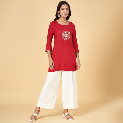 Rangmanch by Pantaloons Casual Embroidered Women Red Top