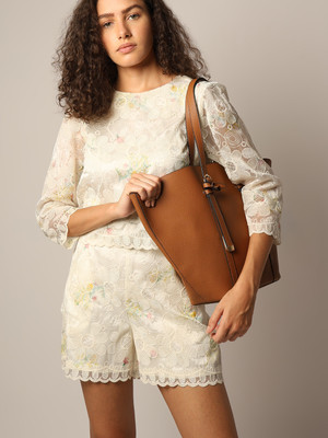 VERO MODA Casual Embroidered Women Beige Top