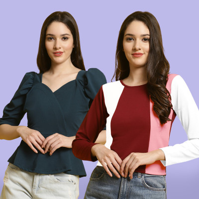 Fabflee Casual Solid Women Multicolor Top