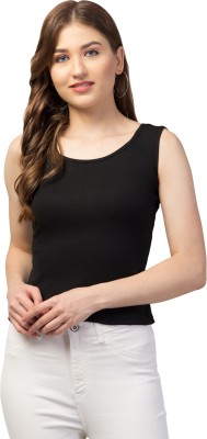 MAUEX Casual Self Design Women Black Top