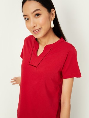 MAX Casual Solid Women Red Top