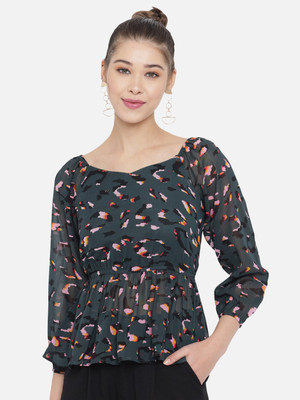 Moda Rapido Casual Printed Women Green Top