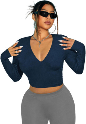 THE BLAZZE Casual Solid Women Blue Top