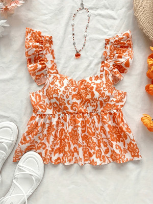 NiloBerry Party Printed Women Orange, White Top