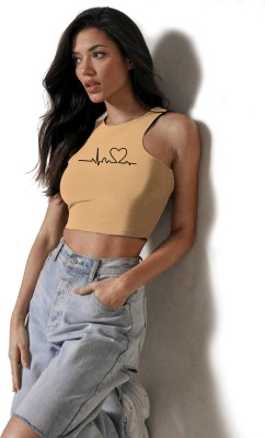 Fashion And Youth Casual Self Design Women Beige Top