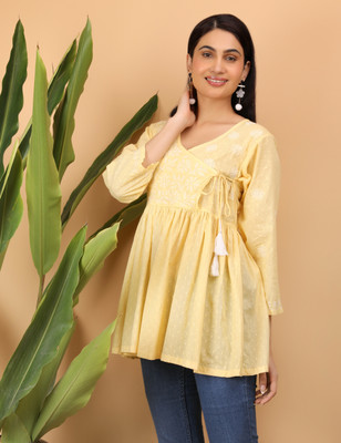 SHWET Casual Embroidered, Ethnic Motifs Women Yellow Top