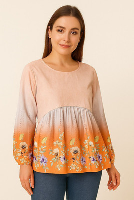 progreto Casual Printed Women Orange Top