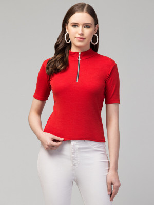 STYLE PREZONE Casual Self Design Women Red Top