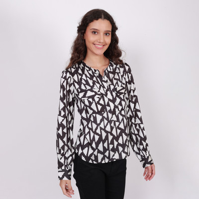 Modyne Fashions Formal Geometric Print Women Black, White Top