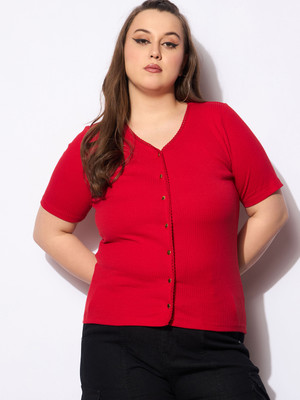 SASSAFRAS Curve Casual Solid Women Red Top