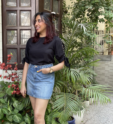 The Wink Label Casual Solid Women Black Top