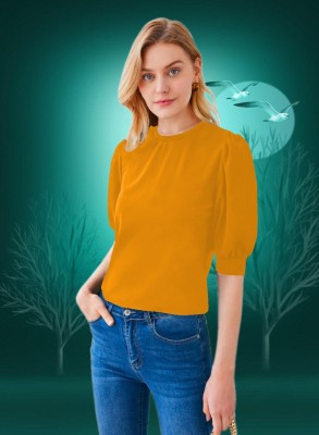 Dream Beauty Fashion Casual Solid Women Yellow Top