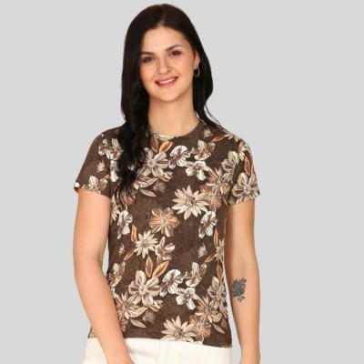 clovercrafty Party Printed Women Brown Top