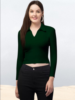 Maheshvi Casual Solid Women Dark Green Top