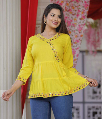 RAJ FASHIONS Casual Embroidered Women Yellow Top