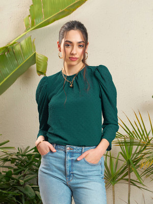 SASSAFRAS Casual Self Design Women Blue Top