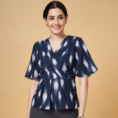 Annabelle by Pantaloons Casual Printed Women Dark Blue Top